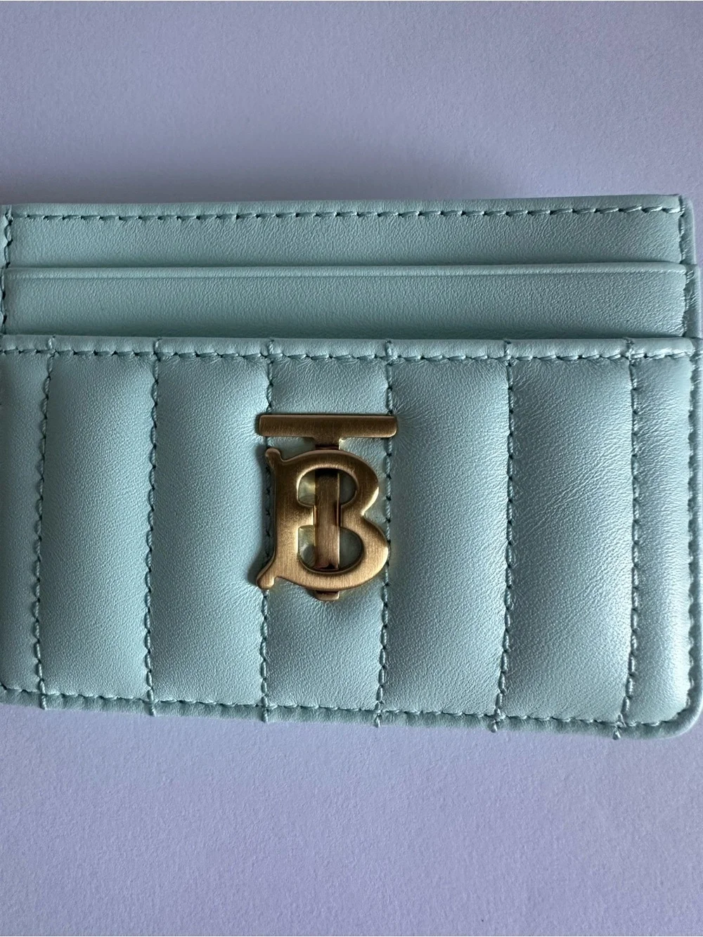 NWT Burberry Lola Cool Mint Quilted Leather TB Card Case Full Set